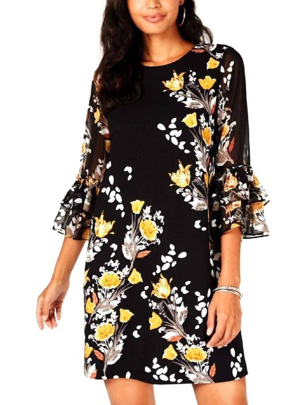 Alfani Womens Tiered Mesh Sleeve A Line Dress Size 10